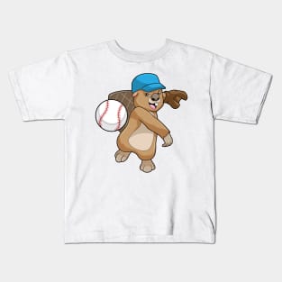 Beaver at Baseball Sports with Cap Kids T-Shirt